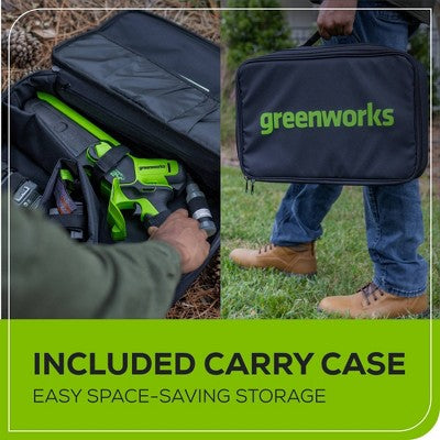 Greenworks POWERALL 6" 24V Cordless Brushless Pruner Saw Kit, 2.0Ah Battery, Charger with BONUS Carry Case and Oil Applicator