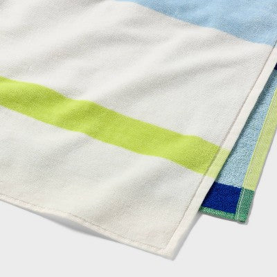 36"x72" Reversible Crosswoven Multi Striped Oversized Beach Towel Blue/Green - Room Essentials
