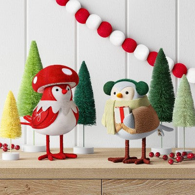Featherly Friends 'Capster' Fabric Christmas Bird Figurine Dressed as Mushroom - Wondershop