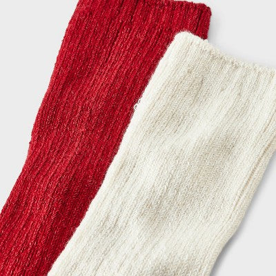 Women's Luxury Collection Cashmere Blend Fine Rib Super Soft 2pk Crew Socks - Auden Red/Ivory 4-10