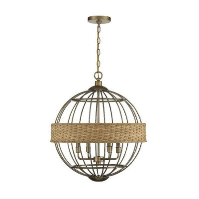 Savoy House Boreal 4 - Light Pendant in Warm Brass/Natural Rattan (LOCAL PICKUP ONLY)