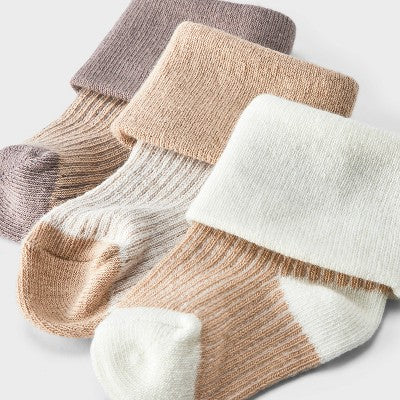Baby 3pk Striped Ankle Socks - Cloud Island Tan 0-3M