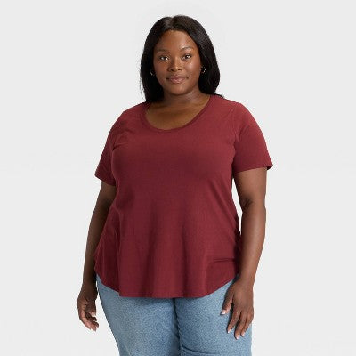 Women's Scoop Neck Drapey T-Shirt Ava & Viv Dark Burgundy 1X