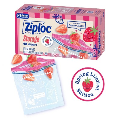 Ziploc Spring Berry Print Food Storage Quart Bags - 48ct: Seal Lock, Multipurpose, Snacks, Fruit and Vegetables