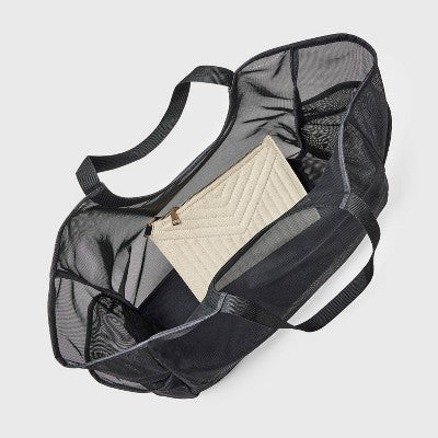 Packable Cut Out Mesh Tote Handbag - Shade & Shore Black