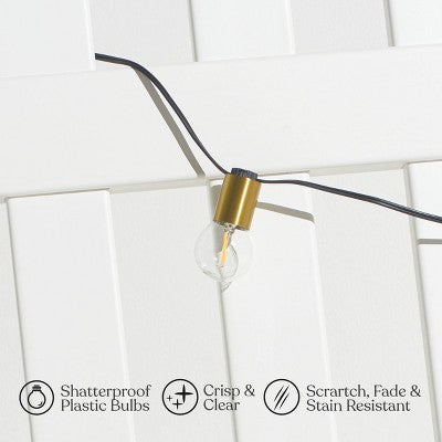 Brightech 12-Bulb LED Glow Antique Brass 1W 26ft 2700K G40 Indoor Outdoor Plug-in Orb and Globe String Lights Clear Bulb Black Wire