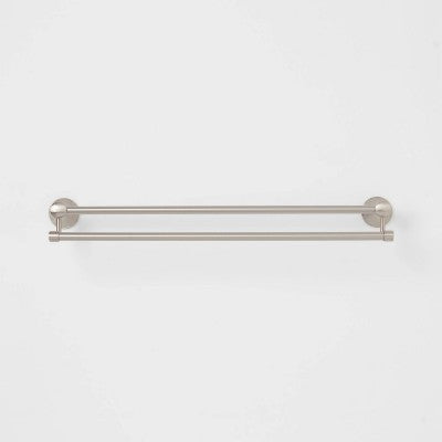 Casual Double Towel Bar Brushed Nickel - Threshold: Zinc & Stainless Steel, Wall Mounted Bathroom Accessory (LOCAL PICKUP ONLY)