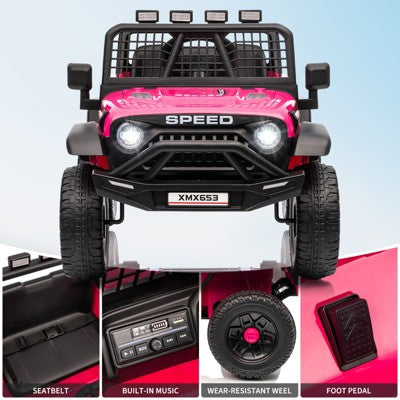 12V Kids Ride On Truck Car w/Parent Remote Control, 3 Speeds, Emergency Braking, LED Lights, Music & Horn, Kids Electric Vehicles for Kids, Rose (LOCAL PICKUP ONLY)