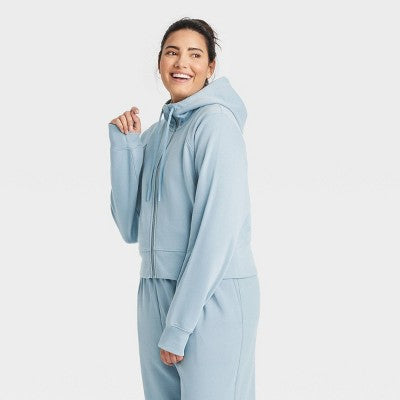 Women's Fleece Full Zip Hooded Sweatshirt Steel Blue Large