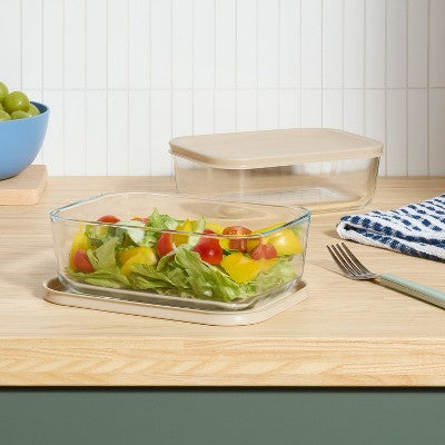 4pc (Set of 2) 4c Rectangular Glass Food Storage Container Set Oatmeal - Room Essentials