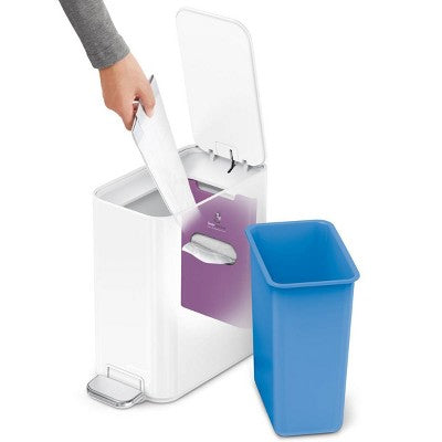 simplehuman 5L Slim Bathroom Step Trash Can White Steel Garbage Can with Built in Liner Pocket