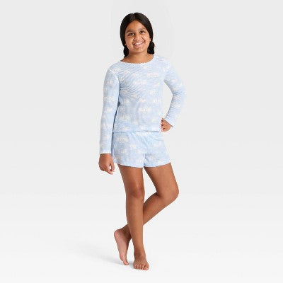 Girls' 2pc Long Sleeve Waffle Knit Pajama Set XL
