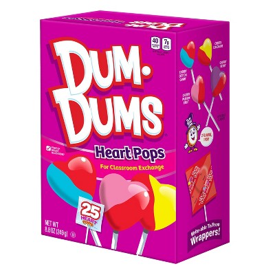 DumDums Valentine's Day Heart Pops Classroom Exchange Candy Box - 8.8oz/25ct
