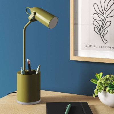 Task Table Lamp with Nightlight Offbeat Olive Integrated LED Bulb - Room Essentials