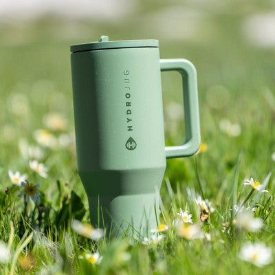HydroJug Traveler - Water Bottle with Handle & Flip Straw - Leak Resistant Tumbler, Insulated, Stainless Steel & Rubber Base - 40 oz, Sage