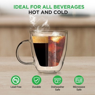 NutriChef 5.2oz Clear Glass Coffee Mug Set - 2pc