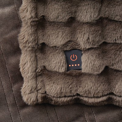 Brookstone Heated Oversized Textured Faux Fur Throw Hot Coffee