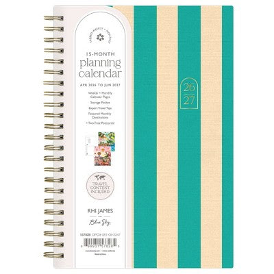 Rhi James for Blue Sky Weekly/Monthly Planner 15 Month Wirebound 5"x8" Textured Paper Hardcover - Teal Stripe
