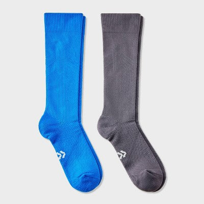 Men's 2pk Compression Socks - All In Motion Gray/Blue 6-12