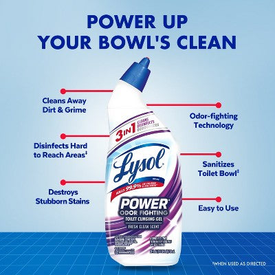 Lysol Clean Scent Power Plus Odor Fighting Liquid Toilet Bowl Cleaner - 48 fl oz: Aluminum-Free, Plastic Bottle