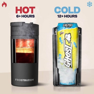 FrostBuddy Universal Buddy Insulated Can Cooler | Fits 12 / 16 Oz Cans, Slim Cans & Bottles | Stainless Steel Drink Holder Red