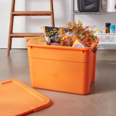20gal Halloween Latching Storage Tote Orange - Brightroom (LOCAL PICKUP ONLY)