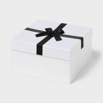 10"x10"x5" Pearlized Square Gift Box with Grosgrain Bow Ivory/Black- Spritz