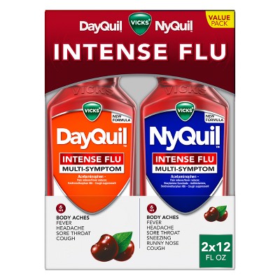 Vicks Intense Flu Warming Combo Syrup - Acetaminophen - Black Cherry - 24 fl oz: Liquid Cold & Cough Relief, 2 Pack