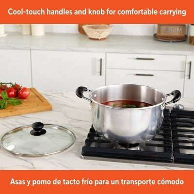 IMUSA 8qt Aluminum Pot with Glass Lid and Bakelite Handles: Medium Soup Pot, Stay-Cool Handle, Even-Heating