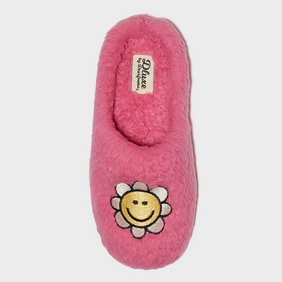 dluxe by dearfoams Women's Daisy Smiley Slide Slippers - Pink XL (11-12)