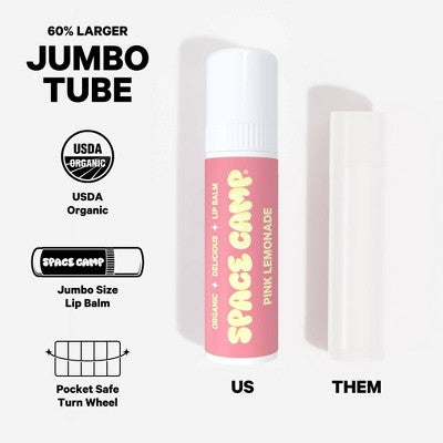 Space Camp Wellness Lip Balm - Pink Lemonade: Moisturizing, Contains Vitamin E, Certified Organic, Travel Size