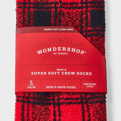 Men's Buffalo Plaid Cozy Crew Socks - Wondershop Red 6-12
