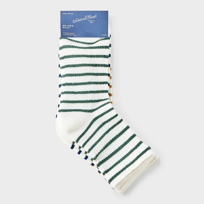 Women's Striped Cushioned 3pk Mid Crew Socks - Universal Thread Olive Green/Navy/Gold 4-10: Knit