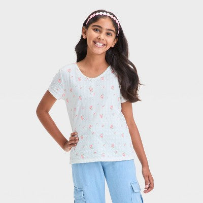Girls' Short Sleeve Pointelle 'Floral' T-Shirt Cat & Jack Cream S