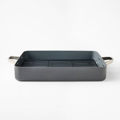 15.74" Aluminum Ceramic Roasting Pan Dark Gray - Figmint: Nonstick, Dishwasher & Oven-Safe, 7.9 Qt Capacity (LOCAL PICKUP ONLY)