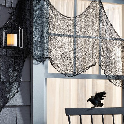 9' Eerie Fabric Black Halloween Decorative Prop - Hyde and EEK! Boutique: Indoor/Outdoor Spider Web Scene