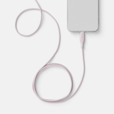 3' Lightning to USB-C Round Cable- heyday Light Pink: Male-to-Female Connectors