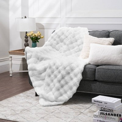 Bubble Faux Fur Throw Blanket Ivory