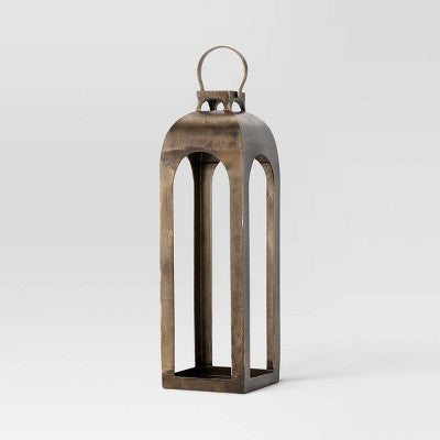 29"x9" Pillar Cast Aluminum Lantern Candle Holders Gold - Threshold (LOCAL PICKUP ONLY)