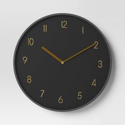 16" Luxe Wall Clock Black/Brass - Threshold: Sleek Round Design for Home Decor