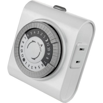 GE Indoor Mechanical Timer 24hr 2-Polarized Outlet Big Button White: Push Button, No Assembly, 1-Year Warranty, PET Material