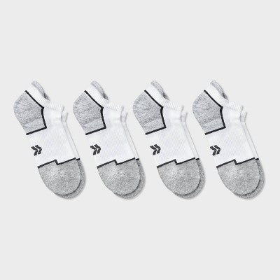 Women's Cushioned Active Accents 4pk Athletic Tab No Show Socks - All In Motion White/Gray 4-10: Recycled Polyester, Arch Support