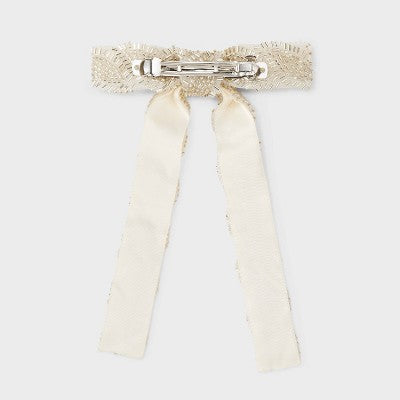 Seedbead Bow Hair Barrette - A New Day Ivory