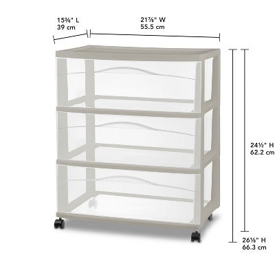 3 Drawer Wide Cart Spaceship Gray - Brightroom (LOCAL PICKUP ONLY)