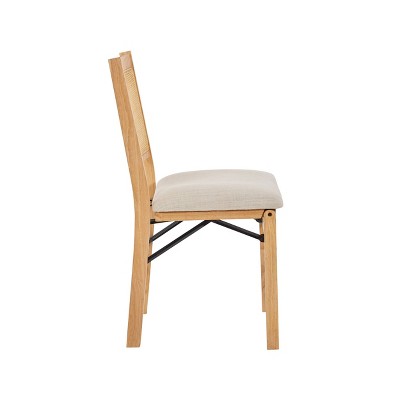 Bayley Rattan Back Fabric Folding Chair Natural - Powell: Linen Upholstered, Rubberwood Frame, No Assembly Required (LOCAL PICKUP ONLY)