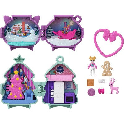 Polly Pocket Holiday Connects Bundle, Stackable Compact Playset with Micro Doll Accessories, & Pet