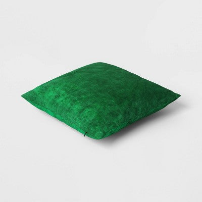 Velvet Square Throw Pillow with Zipper Closure Green - Threshold: Traditional Cotton Velvet, Removable Cover, 18"x18"