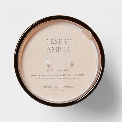 22.4oz Colored Vase Glass with Dustcover Desert Amber Candle Brown - Threshold: Soothing Scent, Palm Wax