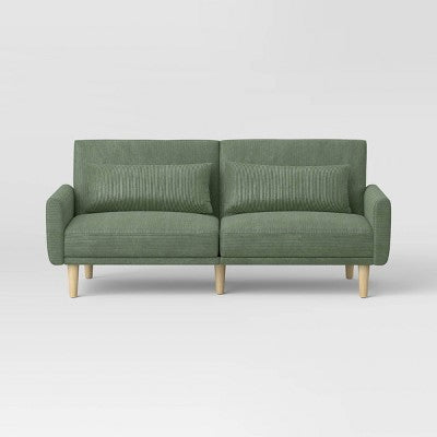 72" Mid Century Modern Futon Sofa Corduroy Dark Green - Room Essentials (LOCAL PICKUP ONLY)