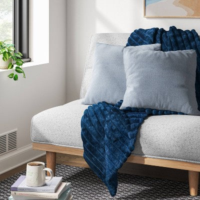 2pk Reversible Woven Cotton/Polyester Square Throw Pillow Covers Navy - Room Essentials: Jacquard Design, Indoor Use, Zipper Closure